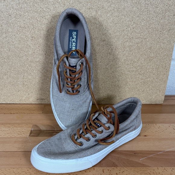 Sperry Men's Tan Canvas Sneakers with Brown Laces - Picture 1 of 5